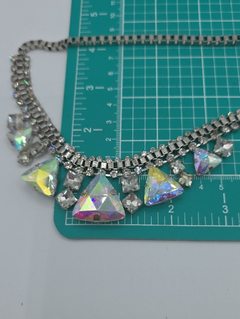 PRISM Silver-tone Necklace with Aurora Triangular Crystals - Vintage - Picture 15 of 15